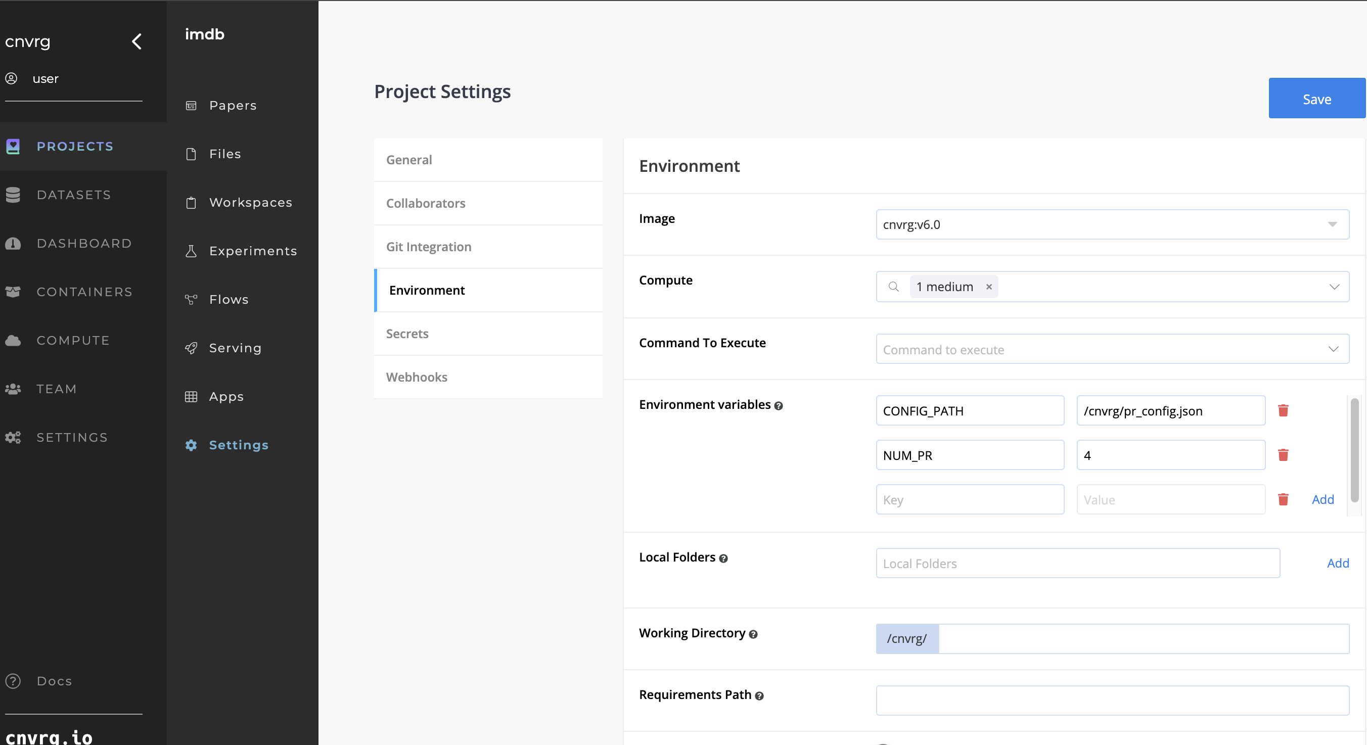 project settings environment