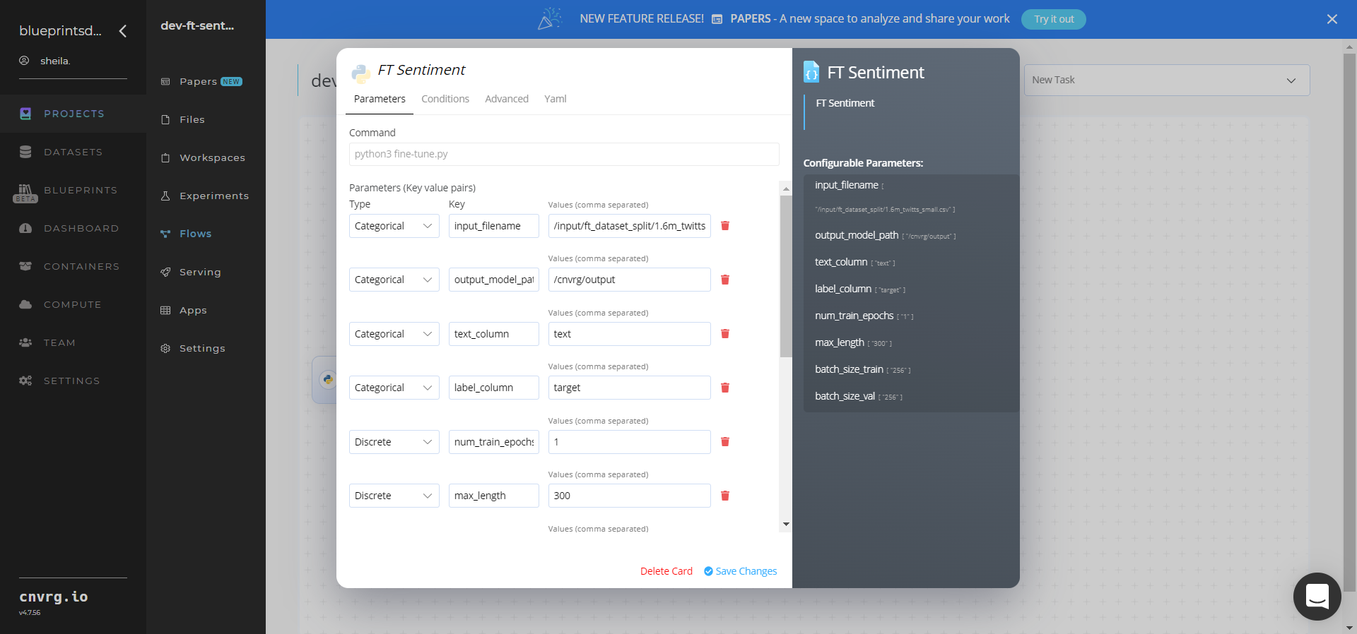 Sentiment Train Params