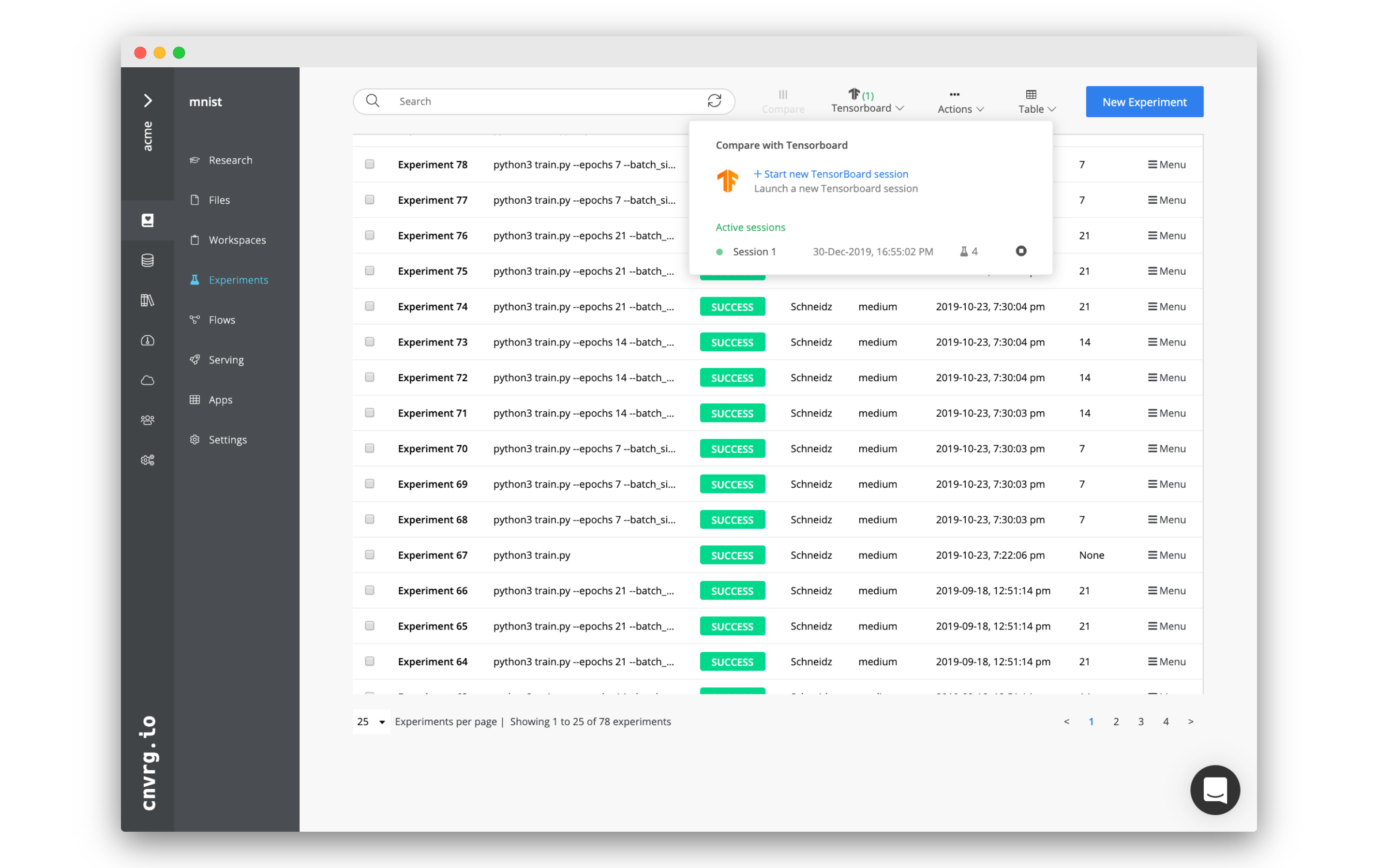 TensorBoard- drop-down