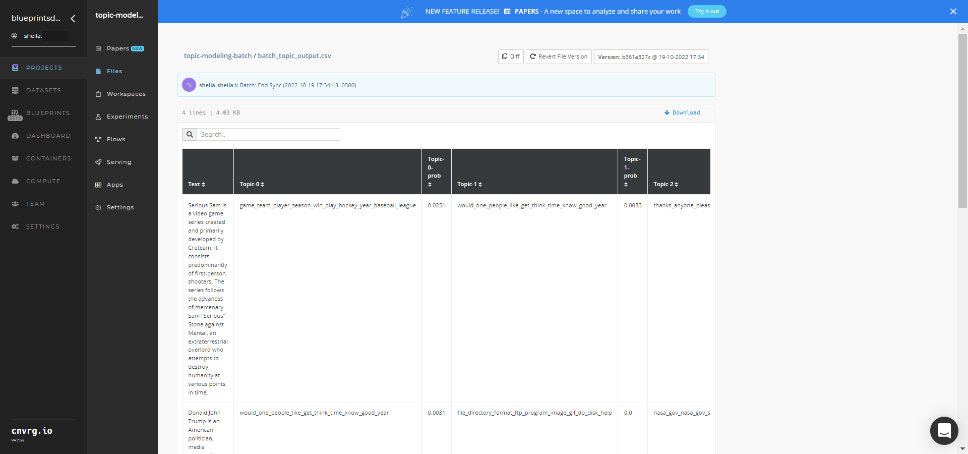 Output CSV